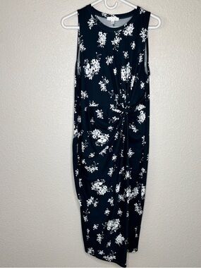 Nine Britton Abigail Knit Fitted Navy Floral Twist-Front Midi Dress Sz XL